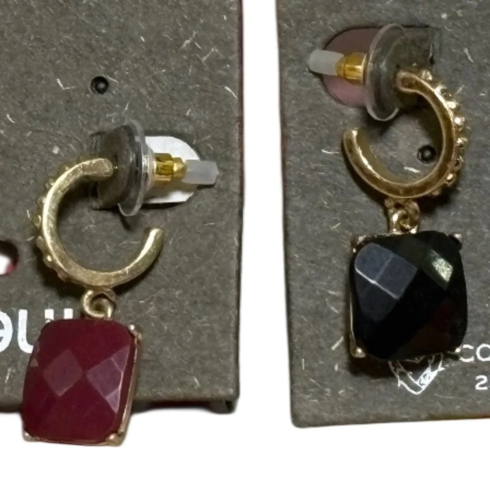 The Sak Earrings, 2 Pairs, Dangle Hoops, Red & Black, Gold Tone, Nwt